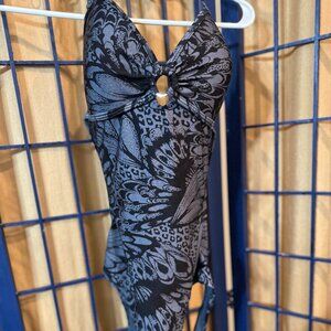 Island Soul Black Gray One-Piece Swimsuit Ring Front Large